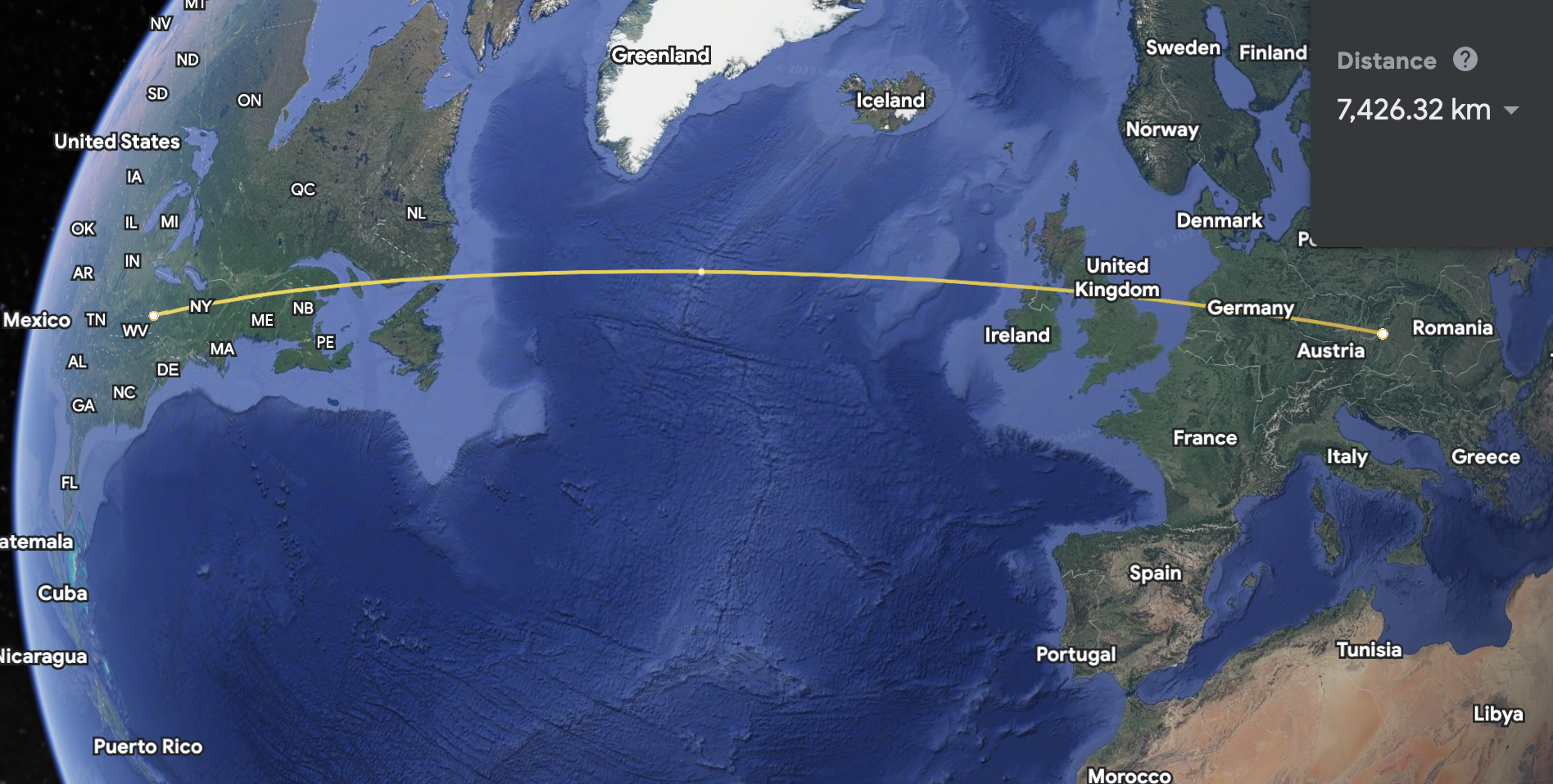 4000 nautical miles on a globe
