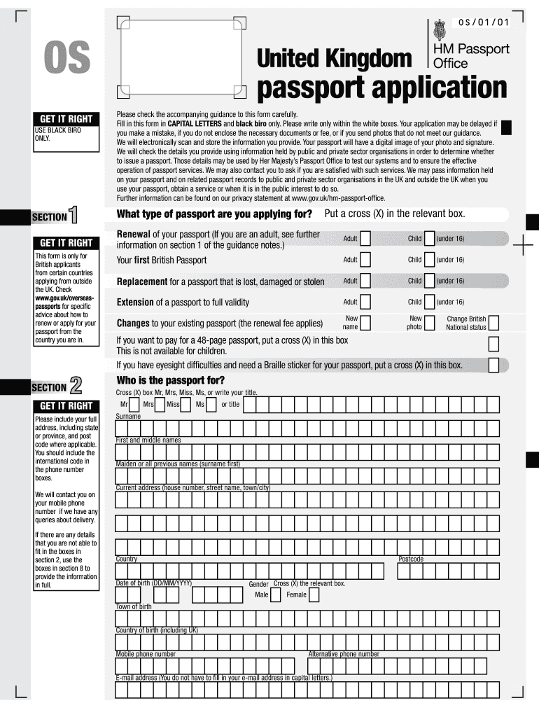 UK Passport Application paper form